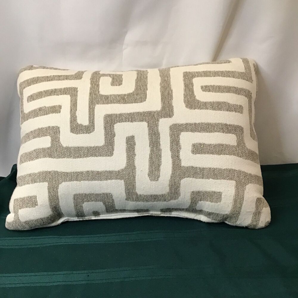 Decorative Gray and Off-White Geometric Maze-Patterned Lumbar Pillow